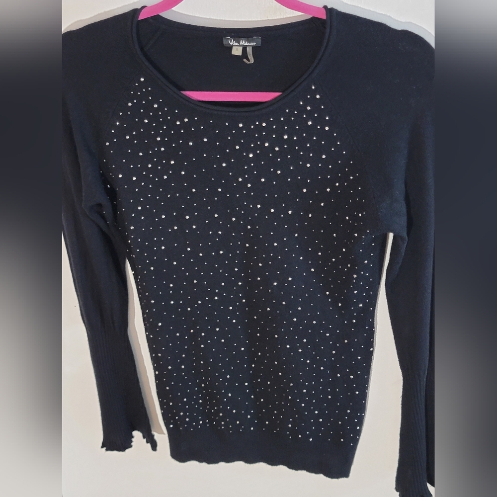 Vila Milano Black Gem Studded Women's Soft Wool Blend Sweater - Picture 2 of 7